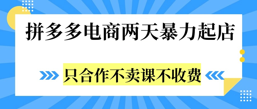 拼多多两天暴力起店,只合作不卖课不收费网创吧-网创项目资源站-副业项目-创业项目-搞钱项目网创吧