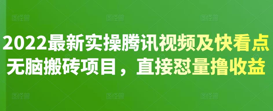 2022最新实操腾讯视频及快看点无脑搬砖项目,直接怼量撸收益网创吧-网创项目资源站-副业项目-创业项目-搞钱项目网创吧
