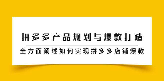 拼多多产品规划与爆款打造,全方面阐述如何实现拼多多店铺爆款网创吧-网创项目资源站-副业项目-创业项目-搞钱项目网创吧