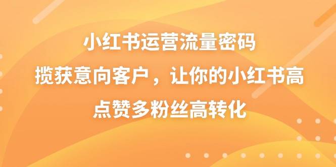 小红书运营流量密码,揽获意向客户,让你的小红书高点赞多粉丝高转化网创吧-网创项目资源站-副业项目-创业项目-搞钱项目网创吧