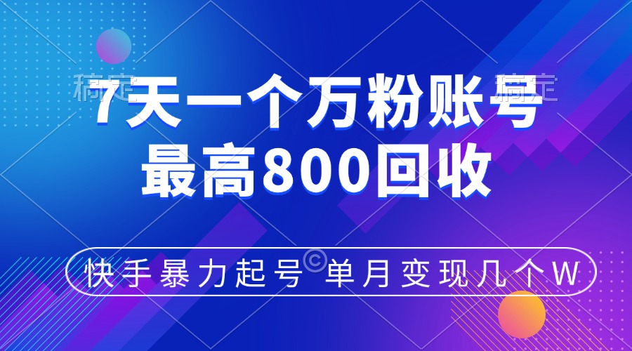 快手暴力起号,7天涨万粉,小白当天起号,多种变现方式,账号包回收,单月变现几个W网创吧-网创项目资源站-副业项目-创业项目-搞钱项目网创吧