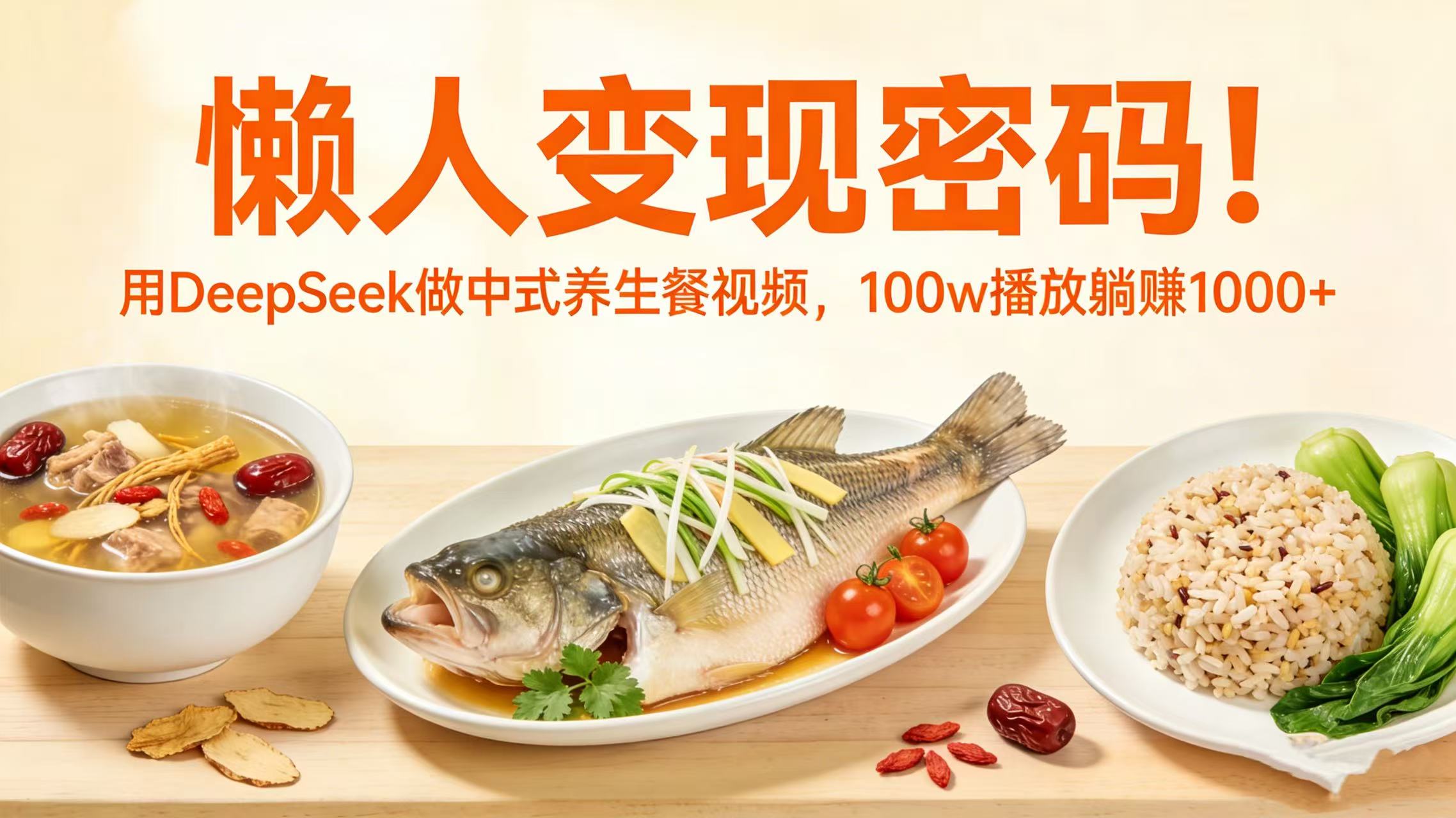 懒人变现密码！用 DeepSeek 做中式养生餐视频，100w 播放躺赚 1000+网创吧-网创项目资源站-副业项目-创业项目-搞钱项目网创吧