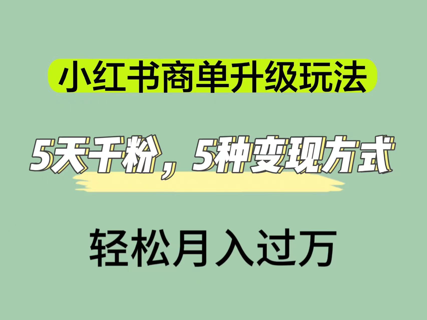 小红书商单升级玩法,5天千粉,5种变现渠道,轻松月入1万+网创吧-网创项目资源站-副业项目-创业项目-搞钱项目网创吧