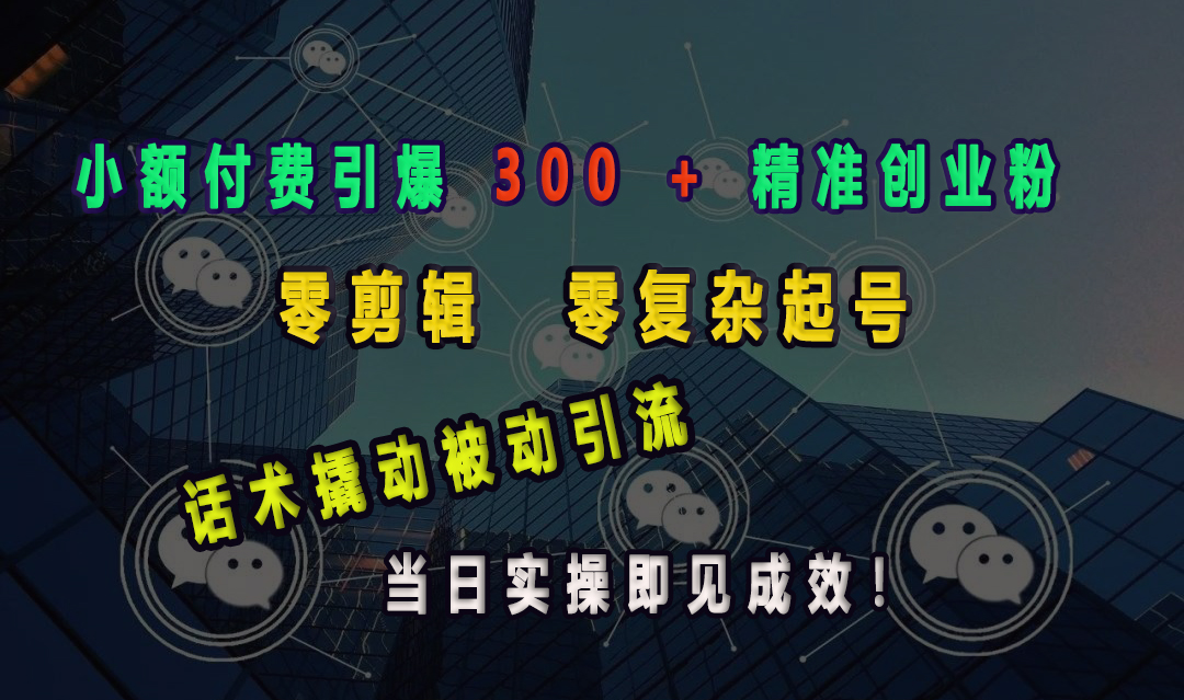 小额付费引爆 300 + 精准创业粉,零剪辑、零复杂起号,话术撬动被动引流,当日实操即见成效!网创吧-网创项目资源站-副业项目-创业项目-搞钱项目网创吧