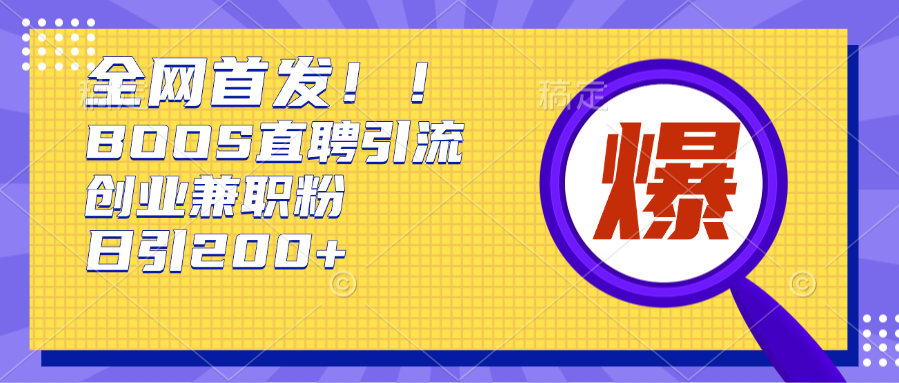 全网首发!BOOS直聘引流创业兼职粉,单号日引200+网创吧-网创项目资源站-副业项目-创业项目-搞钱项目网创吧