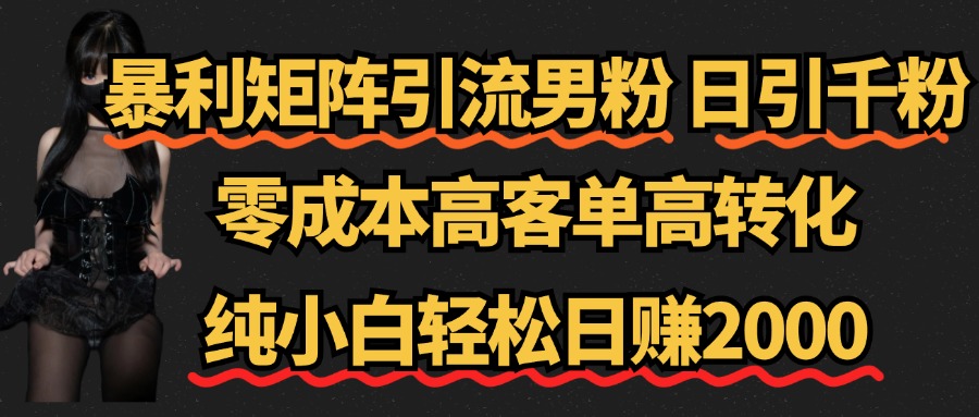 暴利矩阵引流男粉(日引千粉),零成本高客单高转化,纯小白轻松日赚2000+网创吧-网创项目资源站-副业项目-创业项目-搞钱项目网创吧