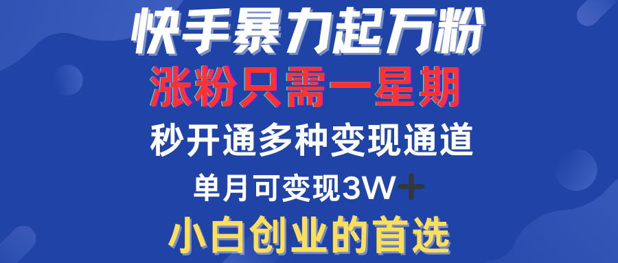 快手暴力起万粉,涨粉只需一星期!多种变现模式网创吧-网创项目资源站-副业项目-创业项目-搞钱项目网创吧